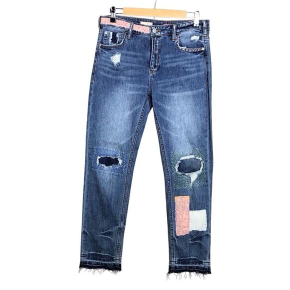 OOAK Pilcro Womens Upcycled Denim Jeans Embroidered & Hand Sewn Patches Sz 26 - Picture 1 of 16